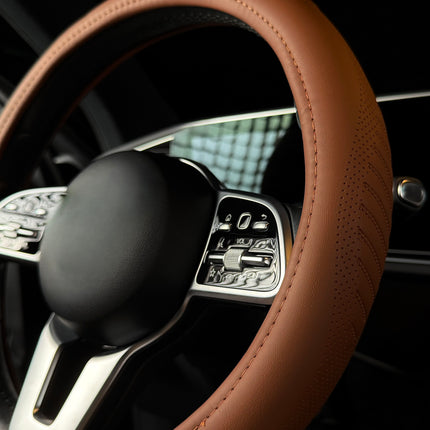 Premium Faux Leather Steering Wheel Cover – Universal 14.5 to 15 Inch Fit for Cars, SUVs (9356)