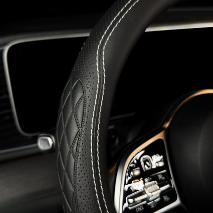 Premium Faux Leather Steering Wheel Cover – Universal 14.5 to 15 Inch Fit for Cars, SUVs (9366)