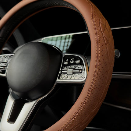 Premium Faux Leather Steering Wheel Cover – Universal 14.5 to 15 Inch Fit for Cars, SUVs (9366)