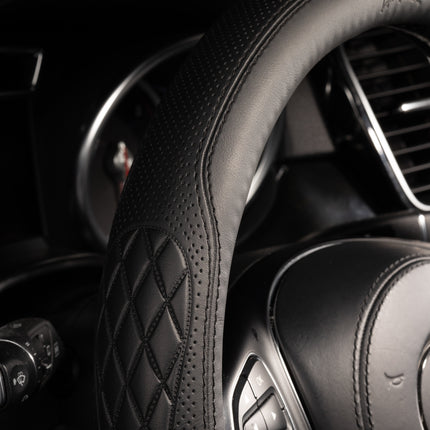 Premium Faux Leather Steering Wheel Cover – Universal 14.5 to 15 Inch Fit for Cars, SUVs (9366)